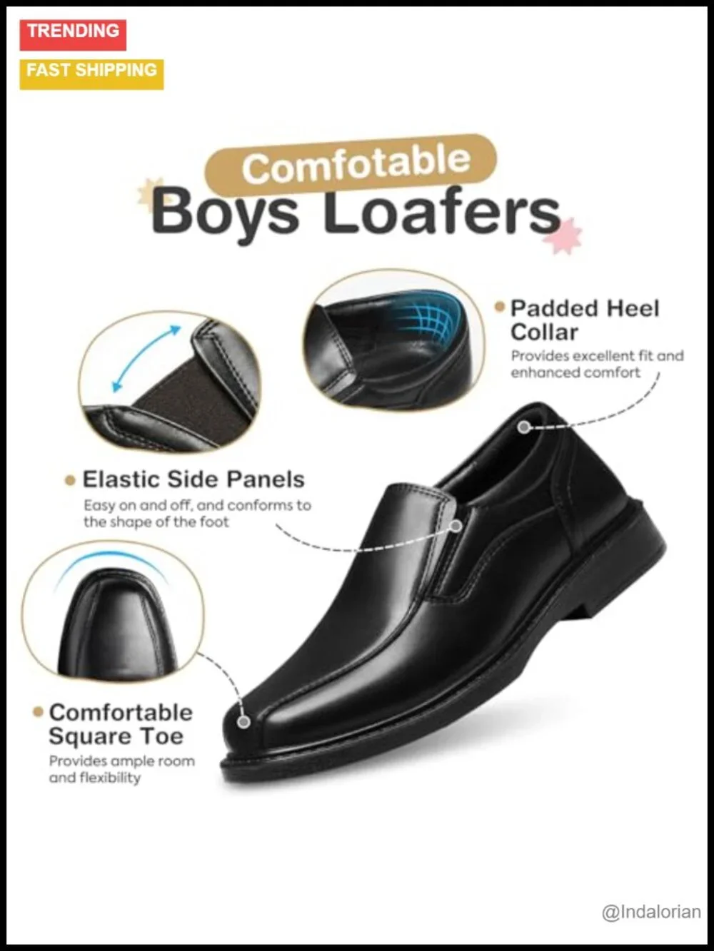 Boys Slip On Loafers Square Toe PU Dress Shoes School Uniform